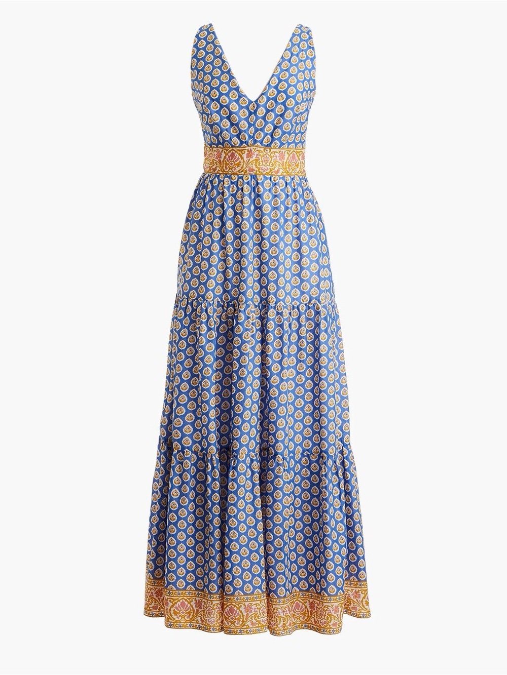 J. Crew Point Sur Tiered Maxi Dress Royal Block Print Size 8